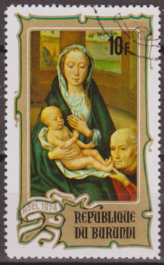 Burundi 1974 Scott 475 Sello * Christmas Madonna & Child de Hans Memling 10F Preobliteré Matasello de Favor